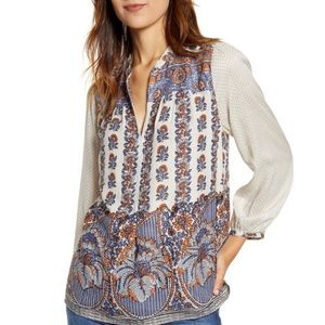 LUCKY BRAND Boho Rami Mixed Print Top…very White Lotus